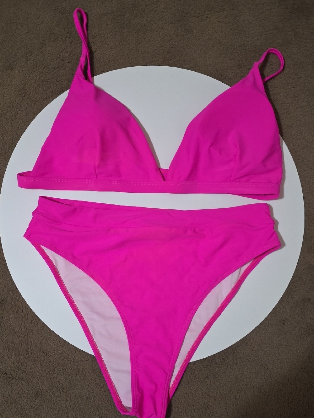Women's High-Waist Triangle Bikini Set - Hot Pink
